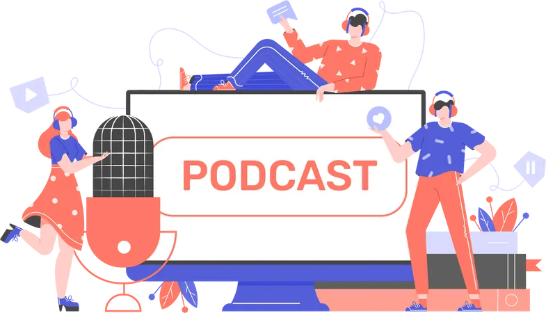 People Listening-Podcast online  Illustration