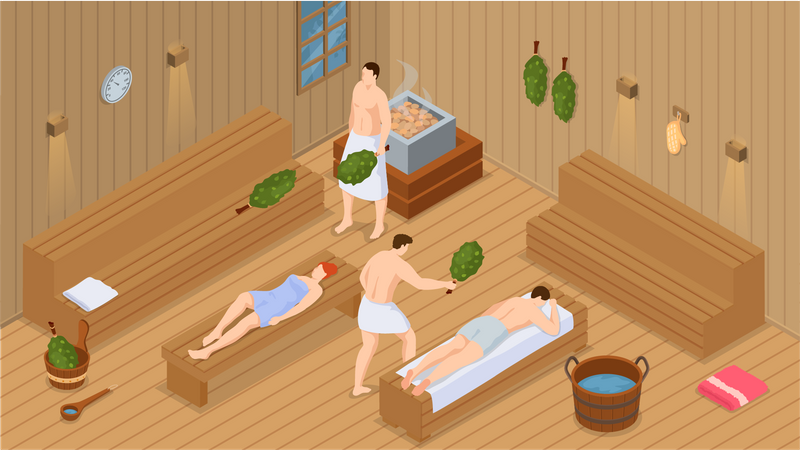 Menschen genießen die Sauna  Illustration