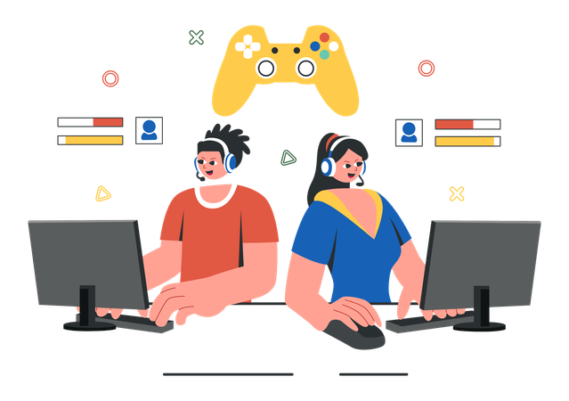 Leute, die an E-Sports-Gaming-Turnieren teilnehmen  Illustration