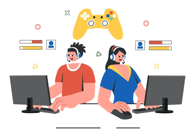 Leute, die an E-Sports-Gaming-Turnieren teilnehmen  Illustration