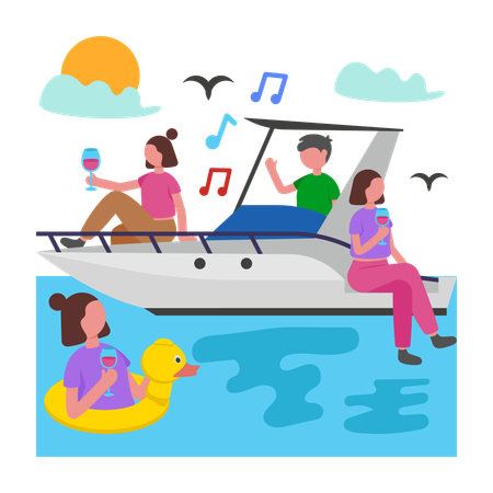 Leute, die eine Bootsparty genießen  Illustration