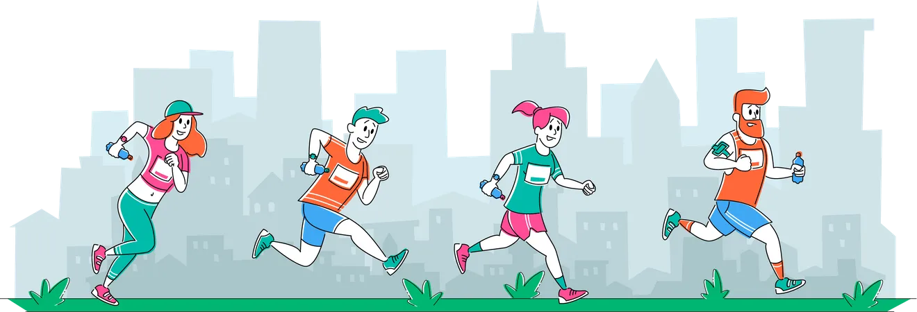 Menschen laufen einen Marathon  Illustration