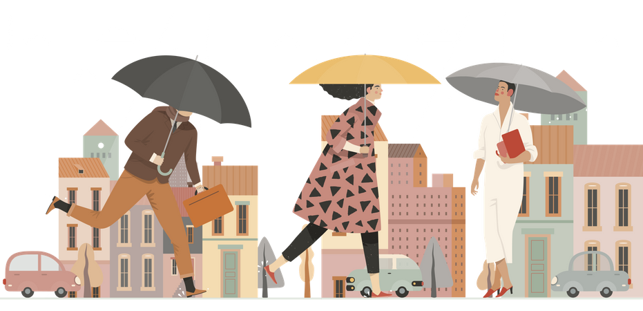 Menschen mit Regenschirm  Illustration