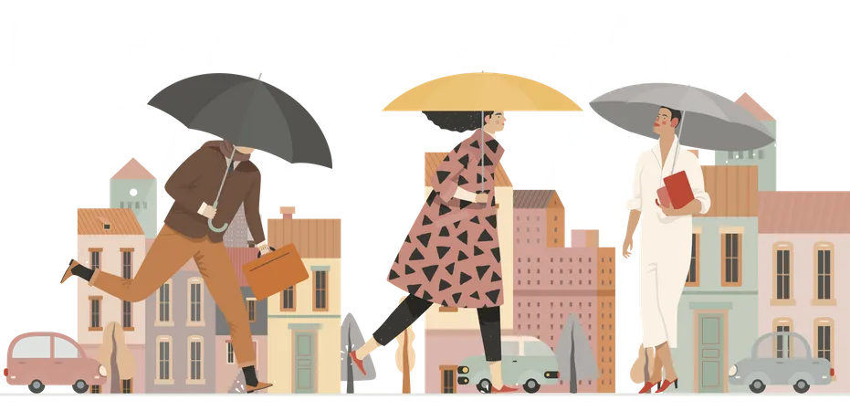 Menschen mit Regenschirm  Illustration