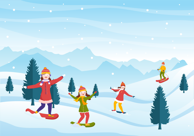 Leute, die Spaß am Eis-Snowboarden haben  Illustration