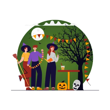 Leute, die Halloween feiern  Illustration