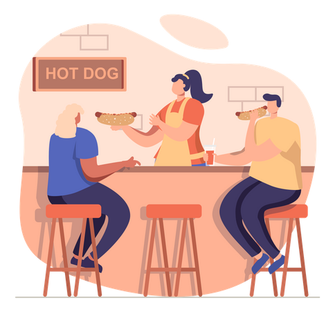 Leute, die Hotdogs essen  Illustration