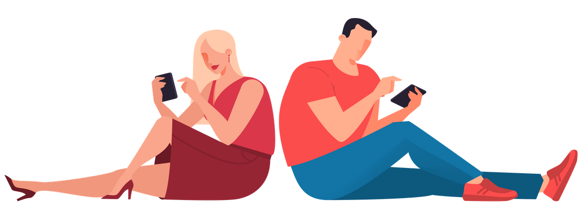 Menschen, die ihr Handy benutzen, während sie auf dem Boden sitzen  Illustration