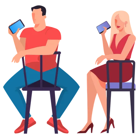 Menschen, die auf einem Stuhl sitzen und ihr Handy benutzen  Illustration