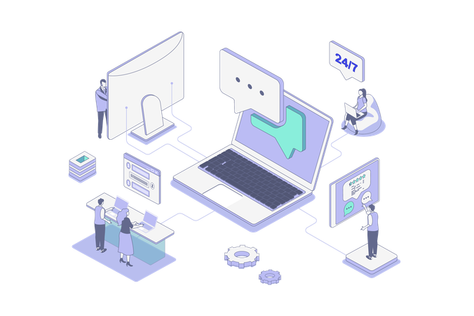 Menschen, die im Callcenter arbeiten  Illustration