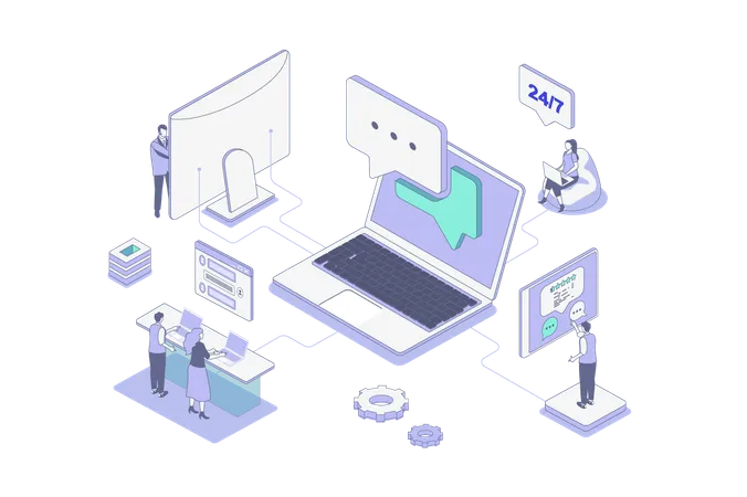 Menschen, die im Callcenter arbeiten  Illustration