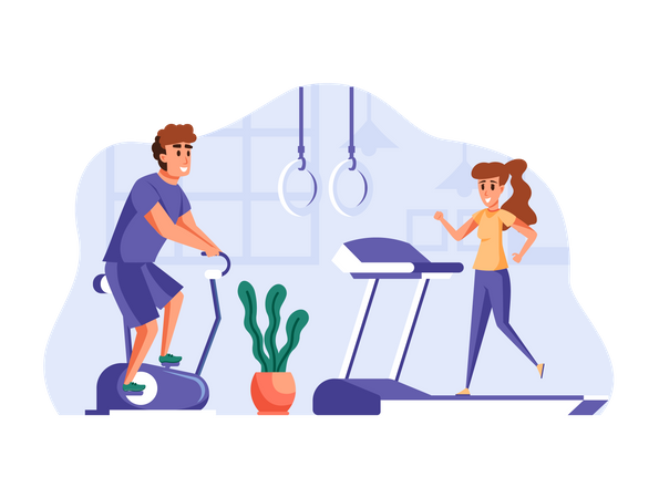 Menschen trainieren im Fitnessstudio  Illustration