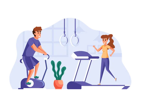 Menschen trainieren im Fitnessstudio  Illustration