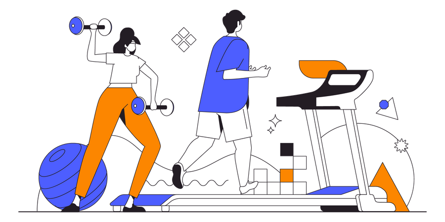 Menschen trainieren im Fitnessstudio  Illustration