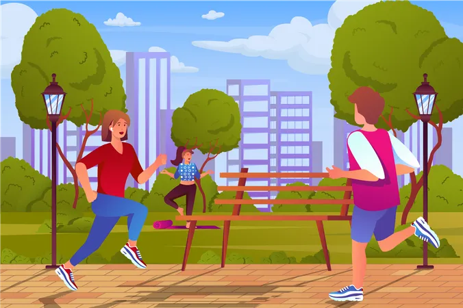 Menschen beim Outdoor-Training im Park  Illustration