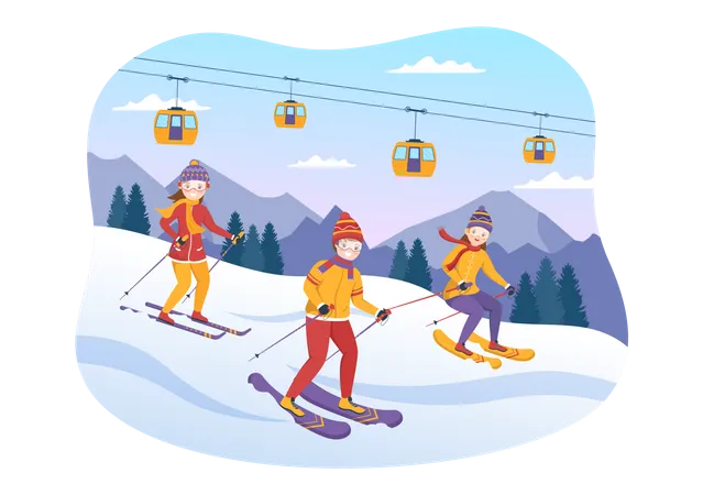 Menschen, die im Winter Ski fahren  Illustration