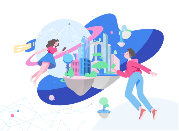 Menschen, die die Metaverse-Technologie nutzen  Illustration