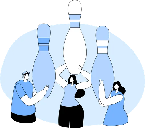 Leute, die mit Bowlingkegeln spielen  Illustration