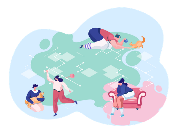 Leute, die mit Haustieren spielen  Illustration
