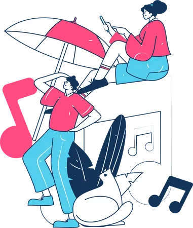 Leute, die Musik hören  Illustration