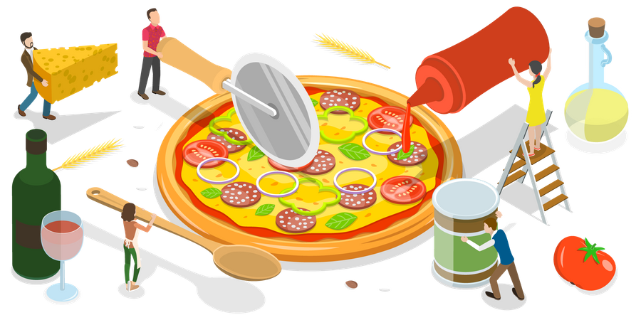 Leute, die Pizza essen  Illustration