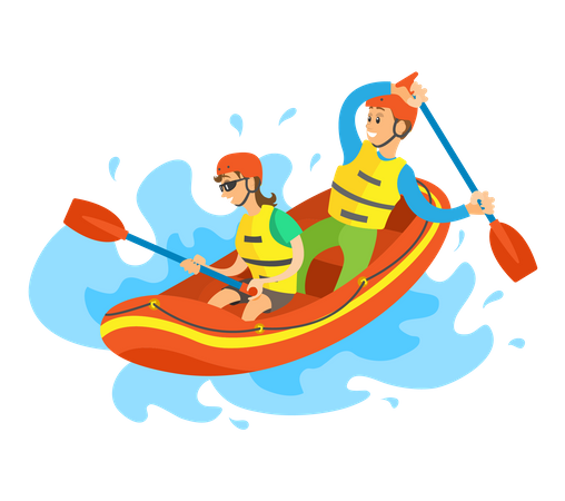 Leute, die Wildwasserrafting machen  Illustration