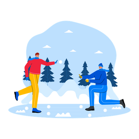 Leute, die Schneeball spielen  Illustration