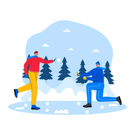 Leute, die Schneeball spielen  Illustration