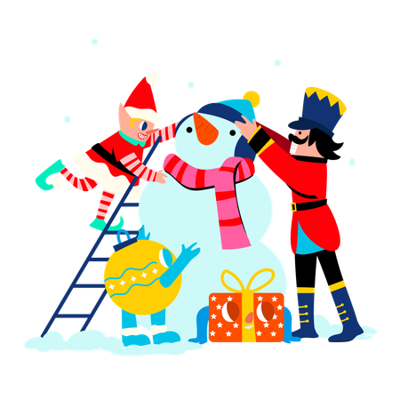 Leute, die Schneemann bauen  Illustration