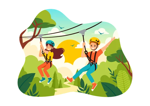 Menschen genießen Zip Line  Illustration