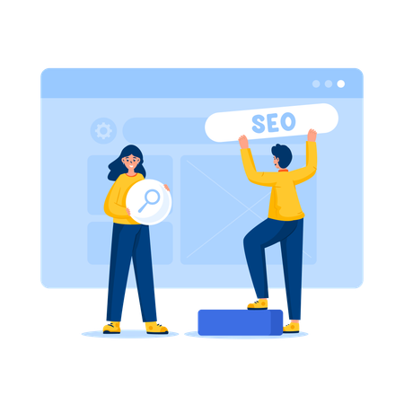 Personen, die SEO-Einstellungen auf der Website-Seite vornehmen  Illustration