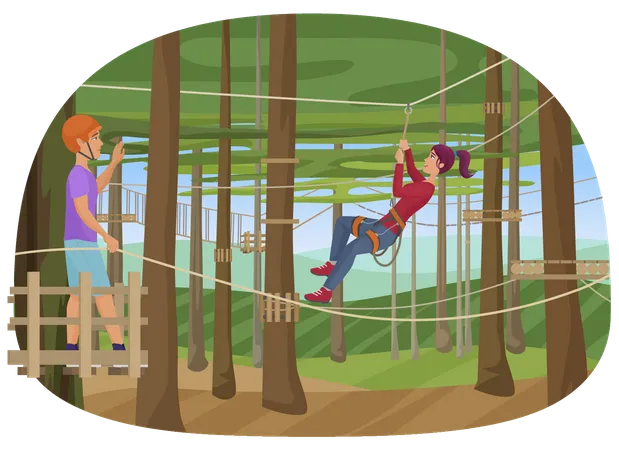 Menschen genießen im Outdoor-Abenteuerpark  Illustration