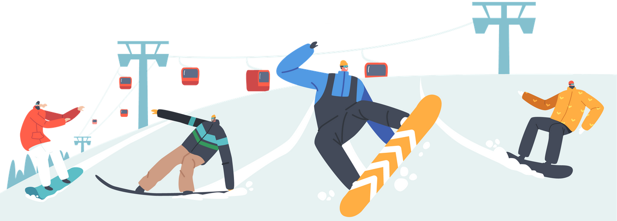 Leute, die Snowboard fahren  Illustration