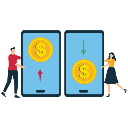 Personen, die sofort Geld senden oder empfangen  Illustration