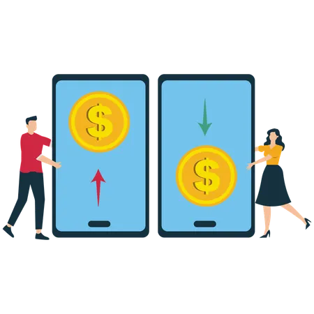 Personen, die sofort Geld senden oder empfangen  Illustration
