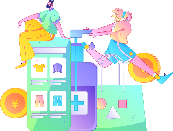 Menschen, die über eine E-Commerce-Plattform einkaufen  Illustration