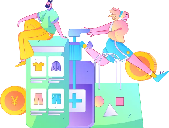 Menschen, die über eine E-Commerce-Plattform einkaufen  Illustration