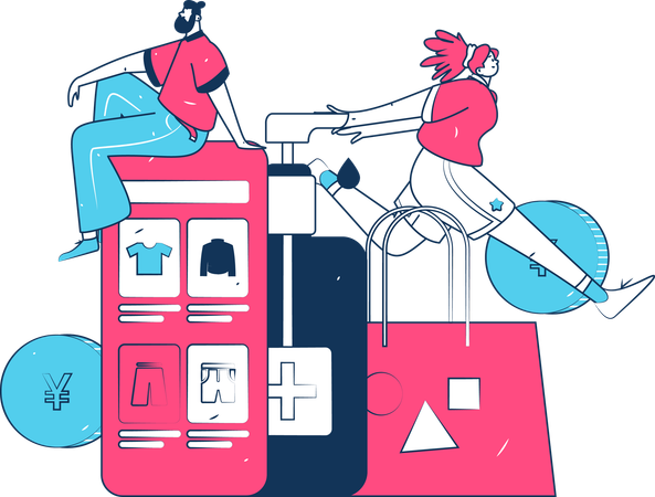 Menschen, die über eine E-Commerce-Plattform einkaufen  Illustration