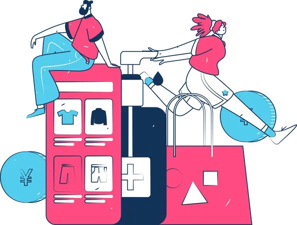 Menschen, die über eine E-Commerce-Plattform einkaufen  Illustration