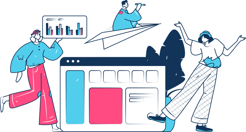 Personen diskutieren über die Analyse der von einem Unternehmen erbrachten Dienstleistungen  Illustration