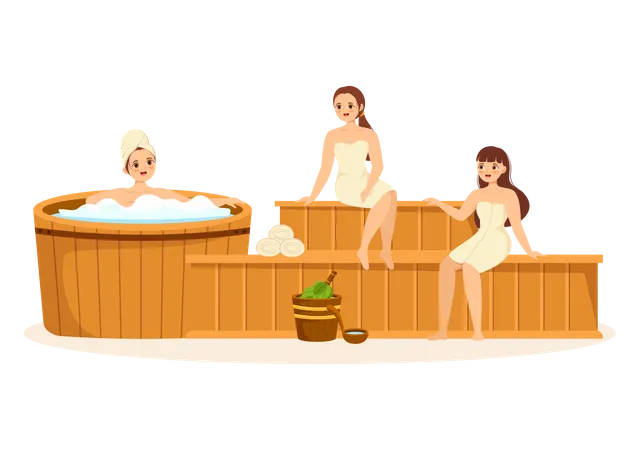 Menschen entspannen in der Sauna  Illustration