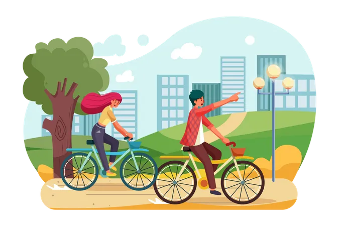 Leute, die im Park Fahrrad fahren  Illustration