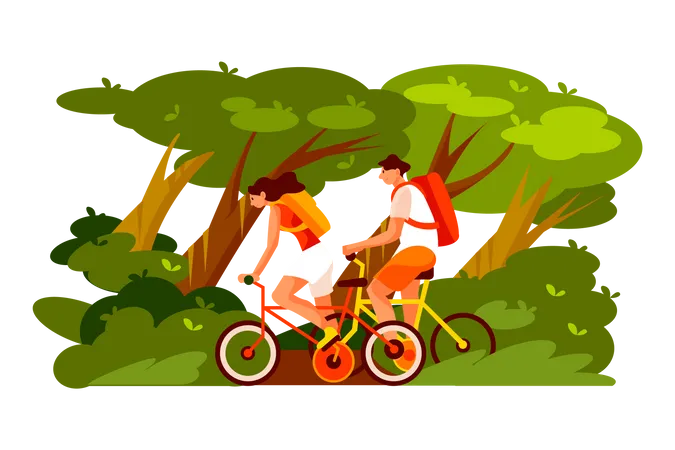 Leute, die im Park Fahrrad fahren  Illustration