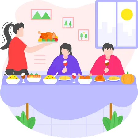 Familienessen an Thanksgiving  Illustration