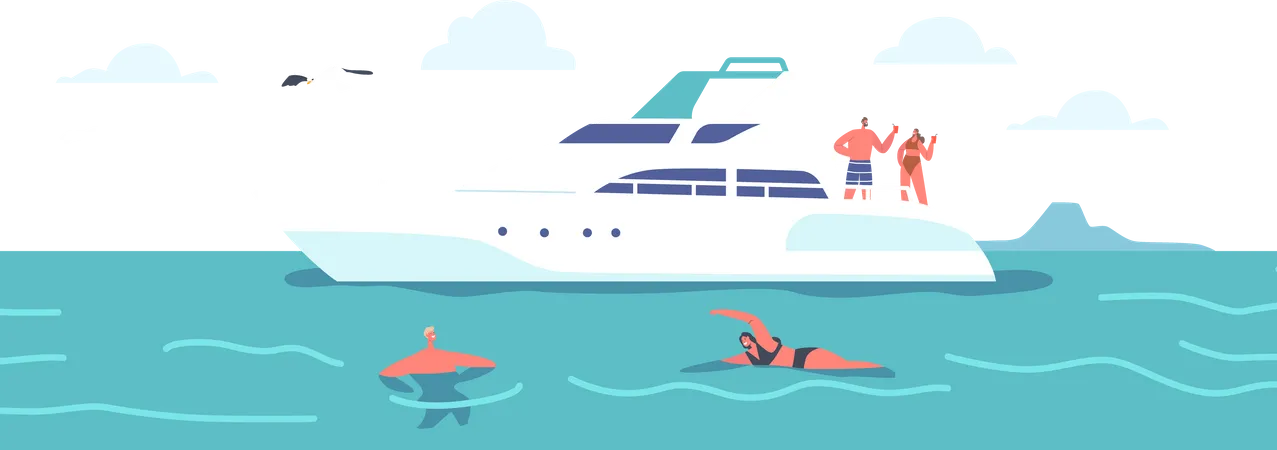 Menschen genießen auf Luxusyacht  Illustration