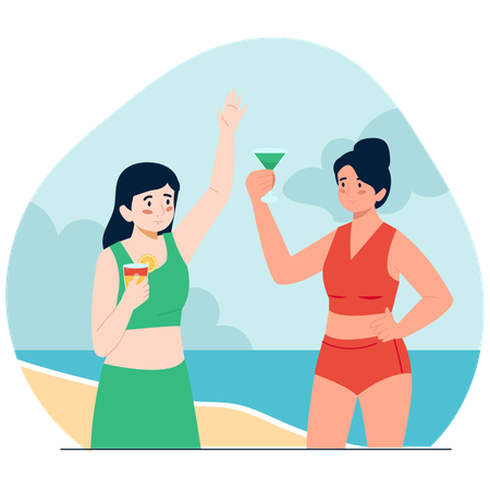 Menschen genießen Drink am Strand  Illustration