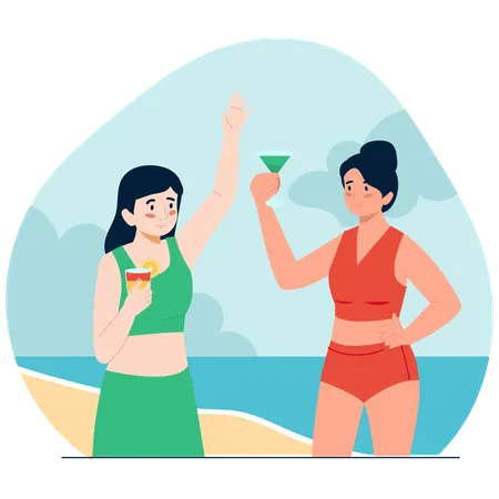 Menschen genießen Drink am Strand  Illustration