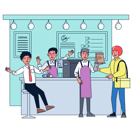 Menschen genießen Kaffee in der Mini-Cafeteria  Illustration