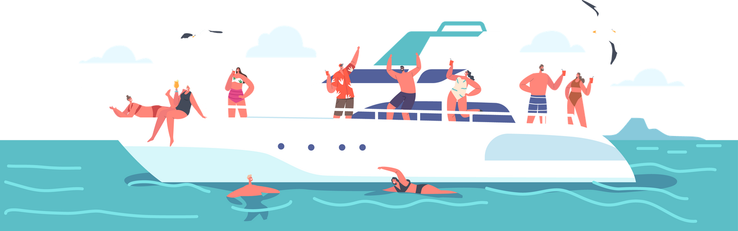 Leute genießen Party auf Luxusyacht  Illustration