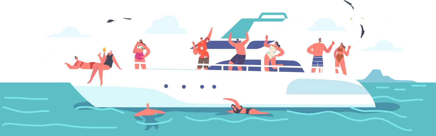 Leute genießen Party auf Luxusyacht  Illustration